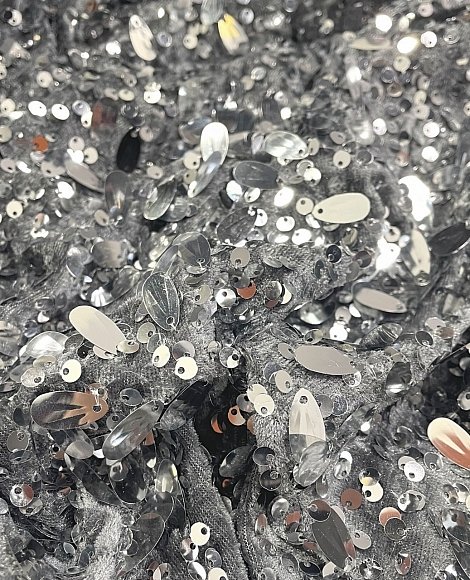 Пайетки на бархате серые\серебро с каплей